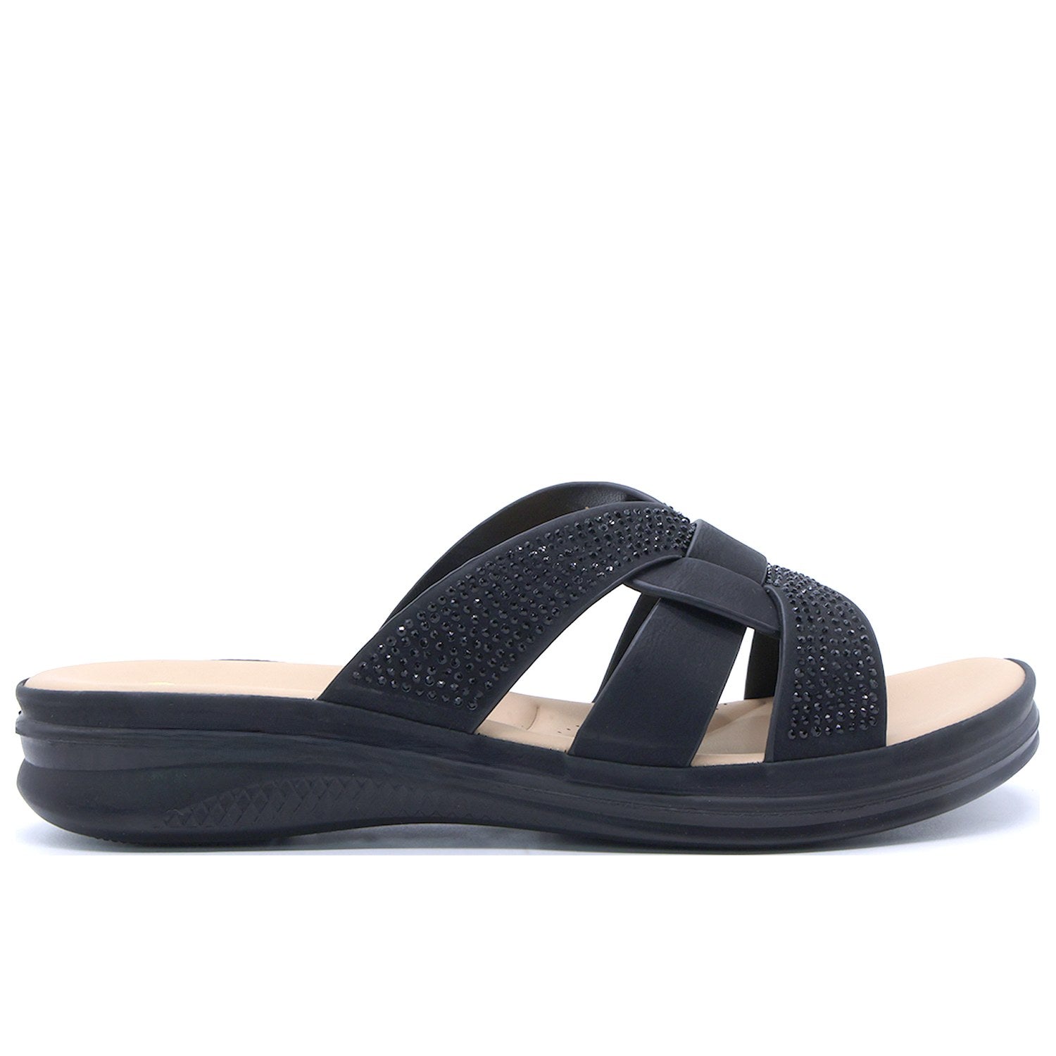 Comfit Embellished Black Slides