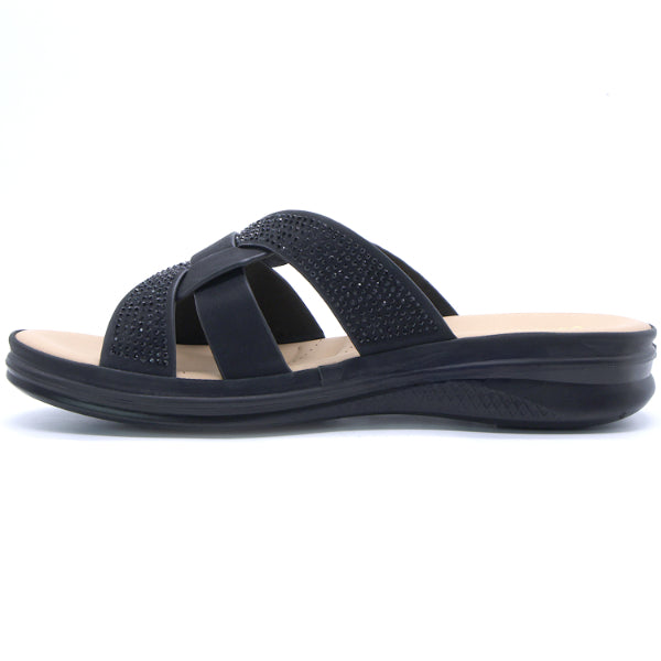 Comfit Embellished Black Slides