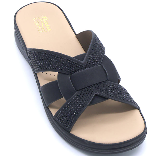 Comfit Embellished Black Slides