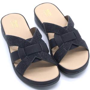 Comfit Embellished Black Slides