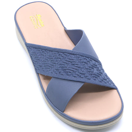 Comfit Knit Strapped Blue Slides