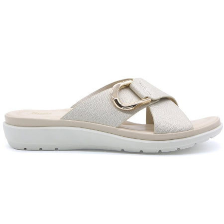 Comfit Gold Textured Buckled Slides