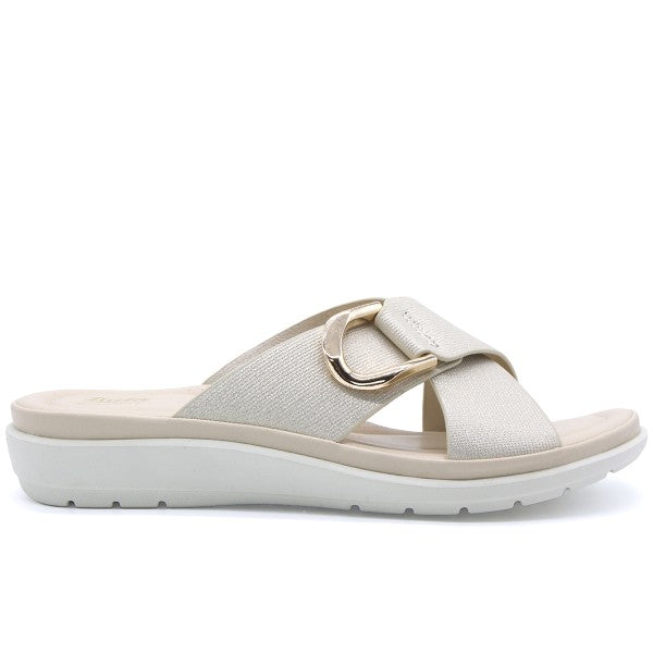 Comfit Gold Textured Buckled Slides
