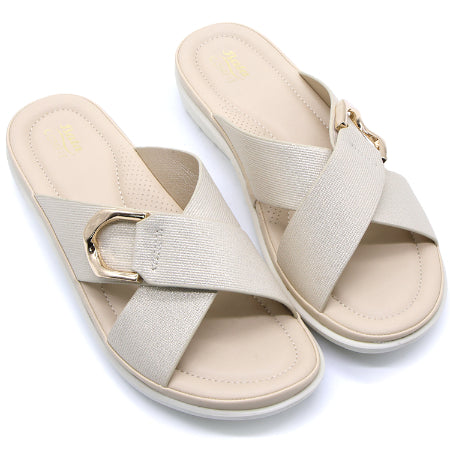 Comfit Gold Textured Buckled Slides