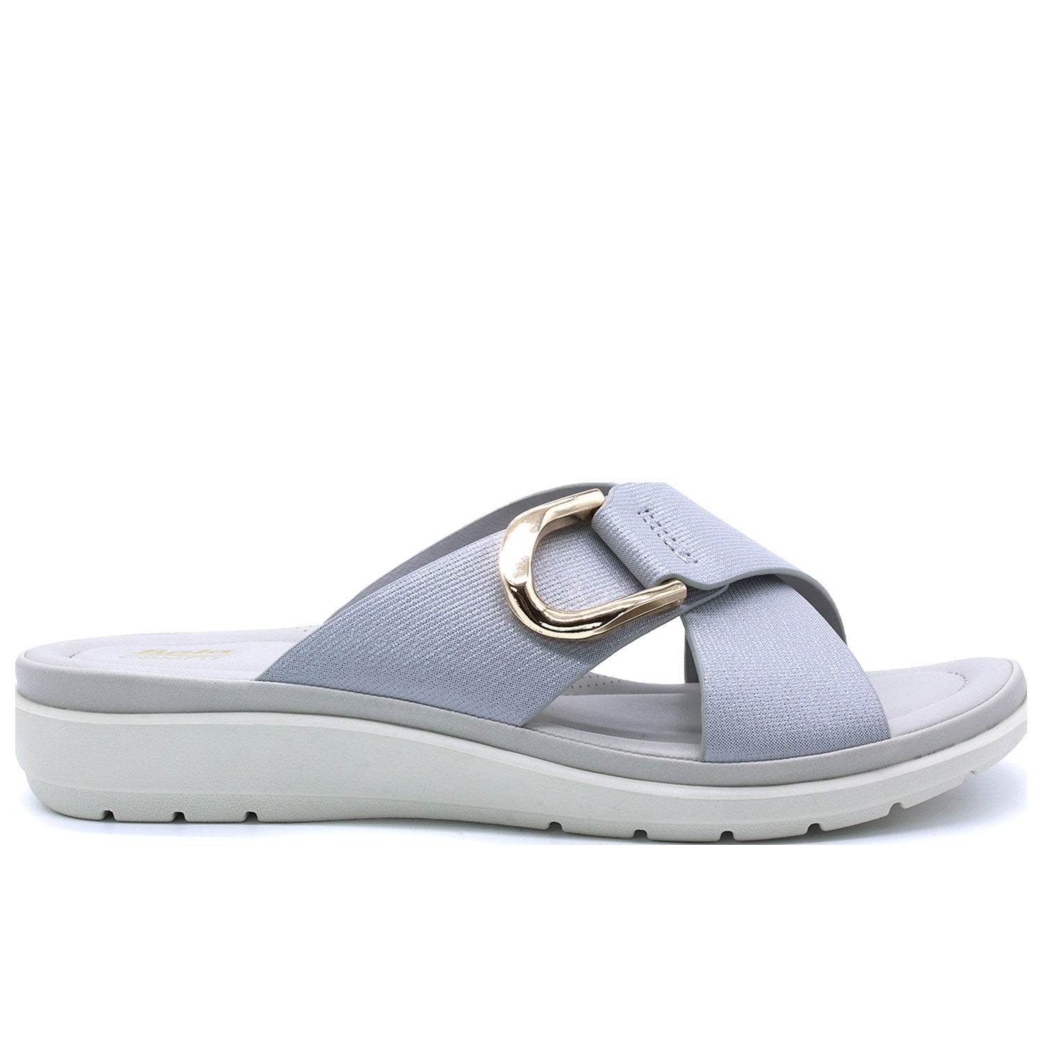 Comfit Blue Textured Buckled Slides