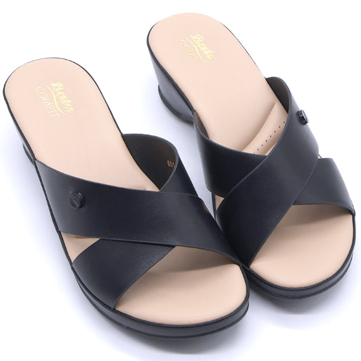 Comfit Black Wedge Crossover Slides