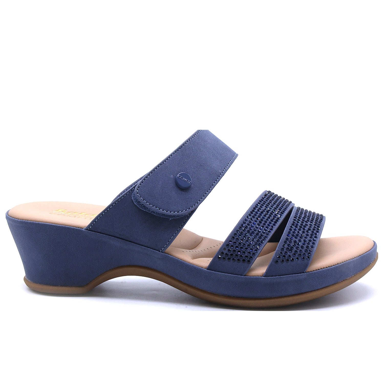 Comfit Navy Wedge Embellished Slides