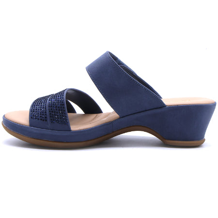 Comfit Navy Wedge Embellished Slides