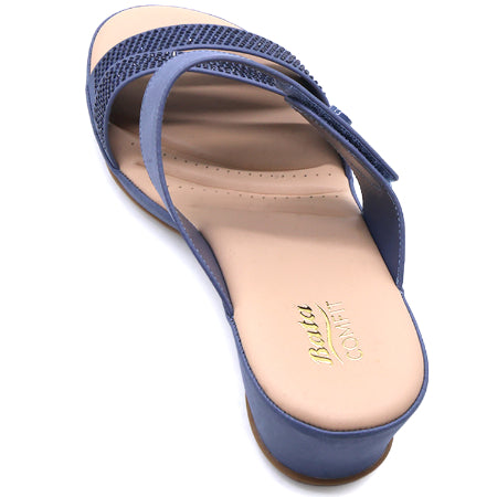Comfit Navy Wedge Embellished Slides