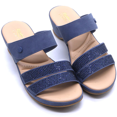 Comfit Navy Wedge Embellished Slides