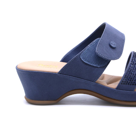 Comfit Navy Wedge Embellished Slides