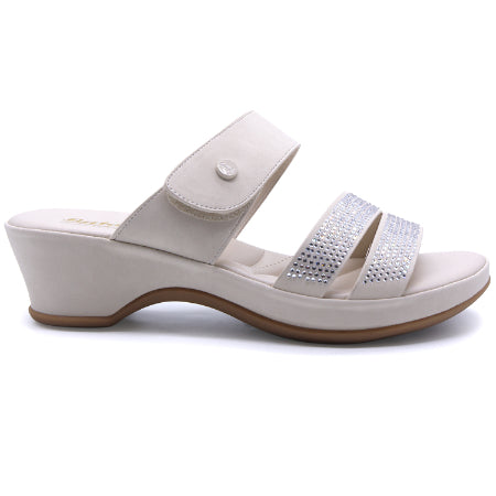 Comfit Beige Wedge Embellished Slides