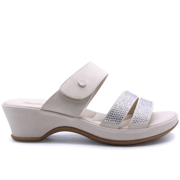 Comfit Beige Wedge Embellished Slides