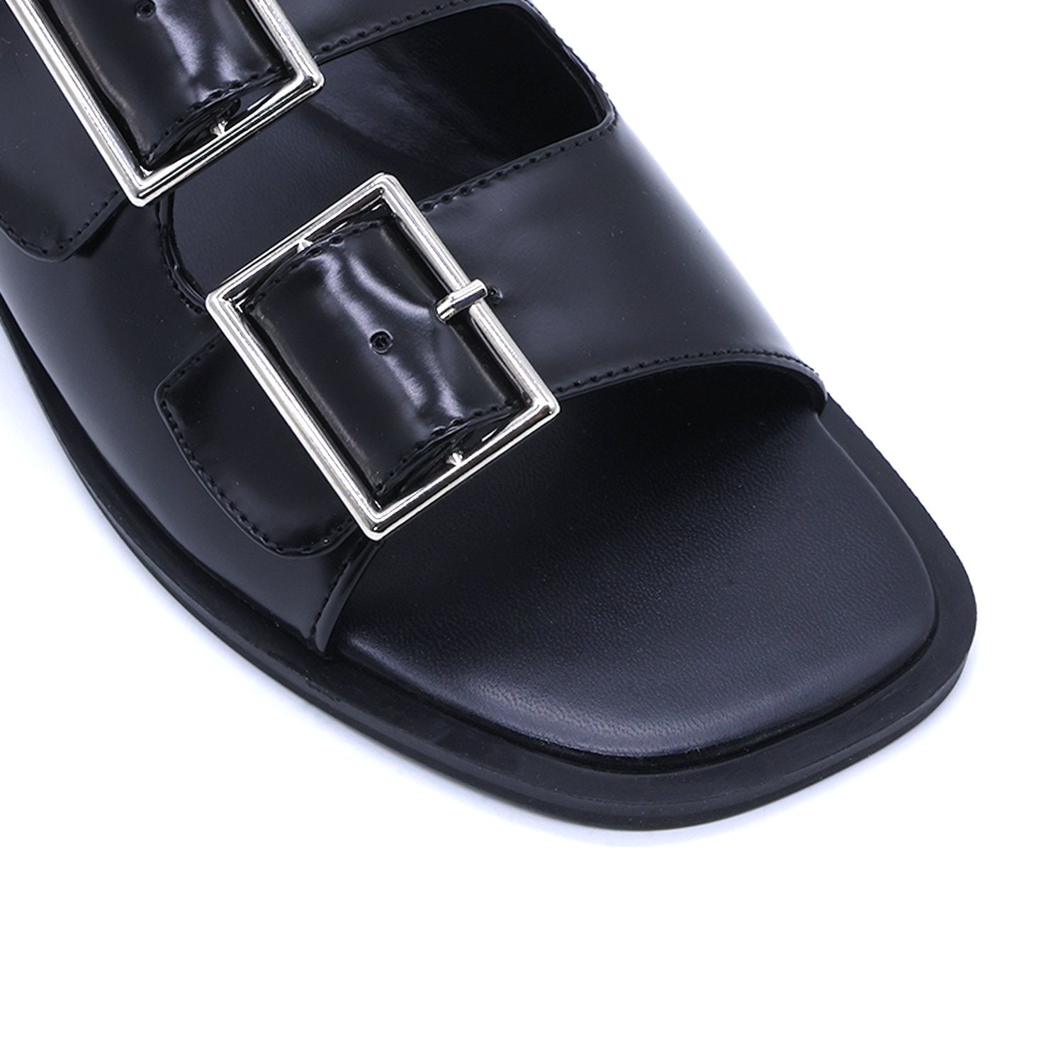BLACK POLISHED BUCKLE SLIDES