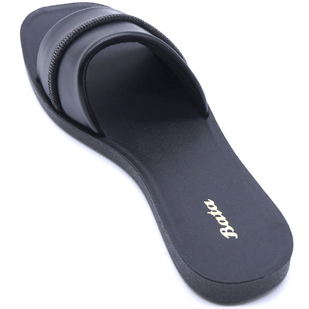 BLACK RHINESTONE TRIM SLIDES