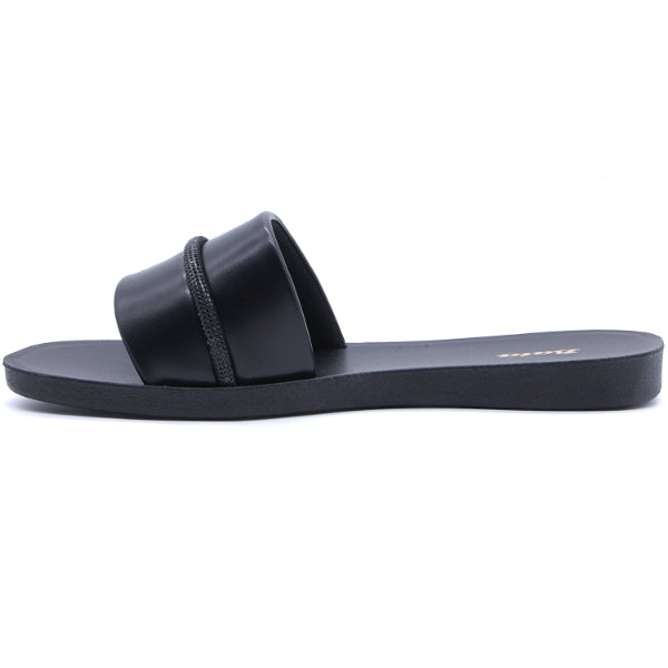 BLACK RHINESTONE TRIM SLIDES