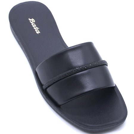 BLACK RHINESTONE TRIM SLIDES