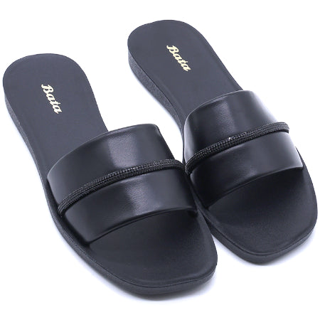 BLACK RHINESTONE TRIM SLIDES