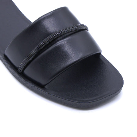 BLACK RHINESTONE TRIM SLIDES