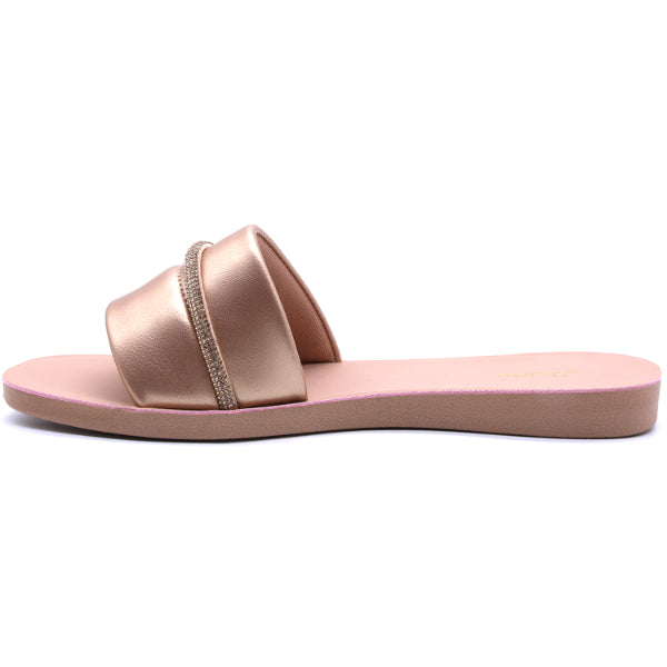 ROSE GOLD RHINESTONE TRIM SLIDES