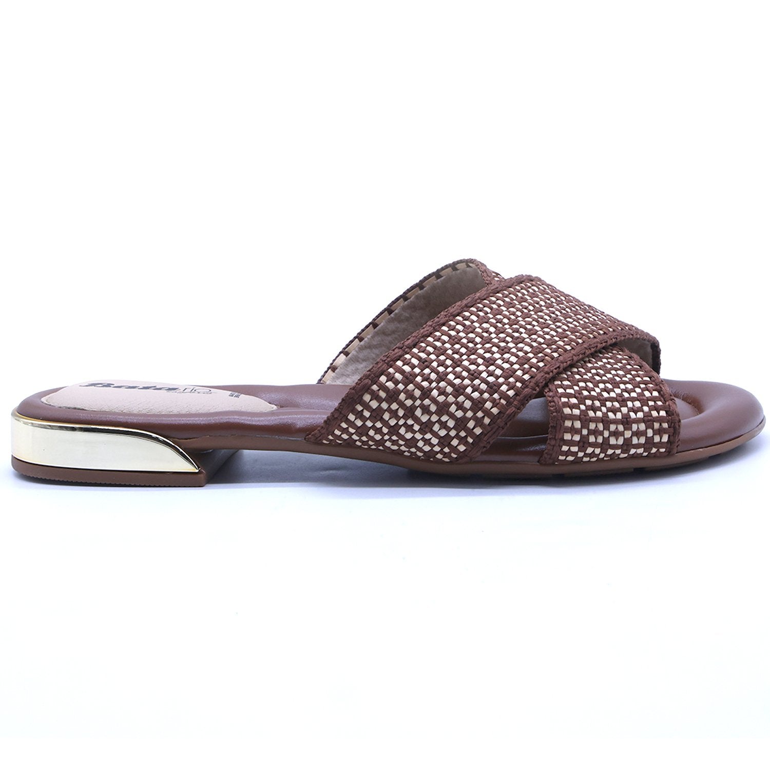 BR Gold Trim Brown Woven Slide