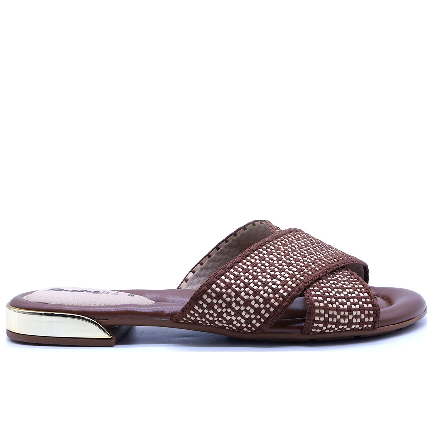 BR Gold Trim Brown Woven Slide