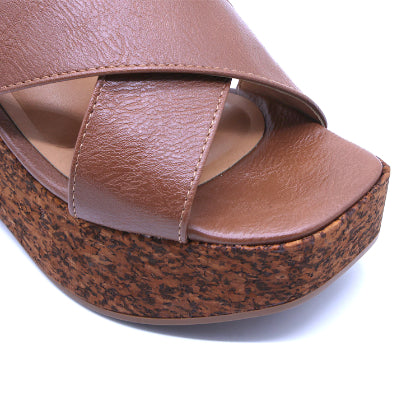 BR Mocha Cork Wedge Crossover Sandal