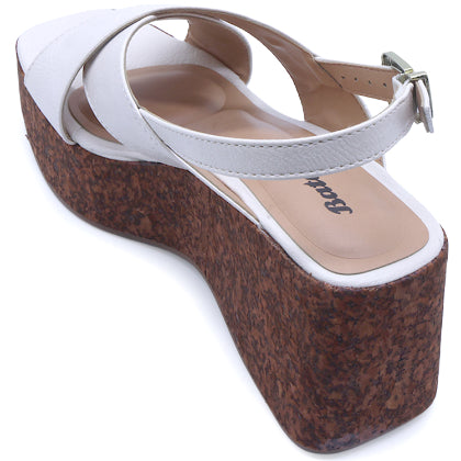 BR White Cork Wedge Crossover Sandal