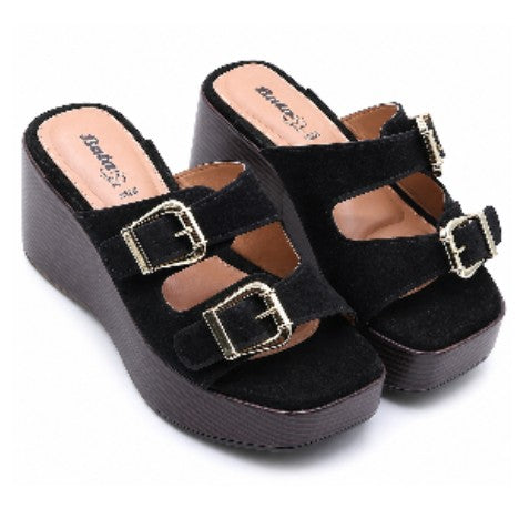 BR Black Cork Wedge Mule