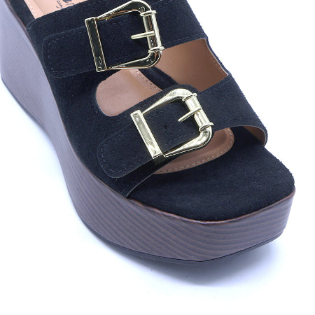 BR Black Cork Wedge Mule