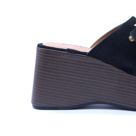 BR Black Cork Wedge Mule
