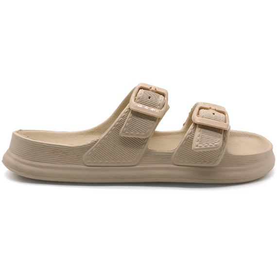 BR GIRLS BEIGE DBL BUCKLE SLIDES