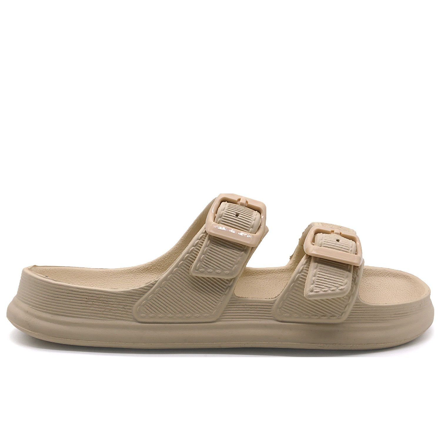 BR GIRLS BEIGE DBL BUCKLE SLIDES