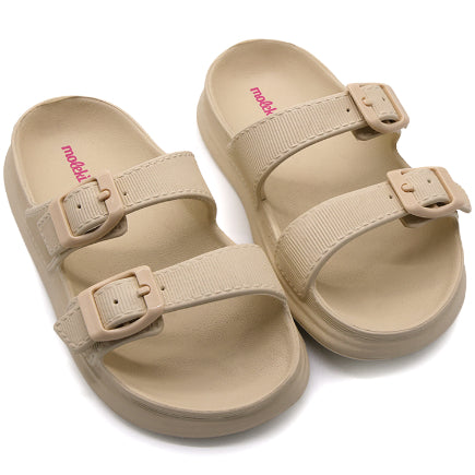 BR GIRLS BEIGE DBL BUCKLE SLIDES