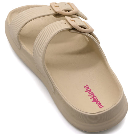 BR GIRLS BEIGE DBL BUCKLE SLIDES