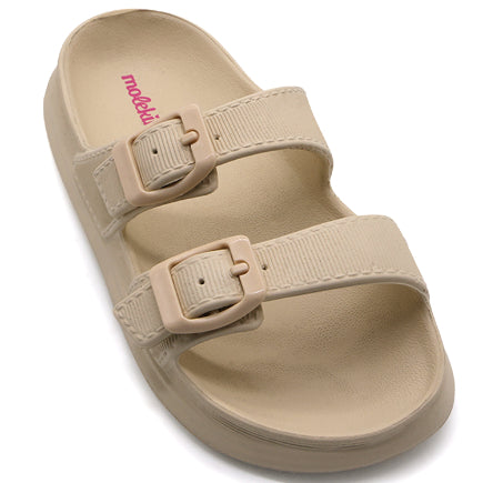BR GIRLS BEIGE DBL BUCKLE SLIDES