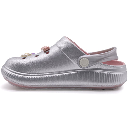 BR GIRLS SILVER CHARM CLOGS