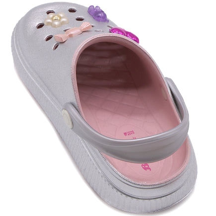 BR GIRLS SILVER CHARM CLOGS