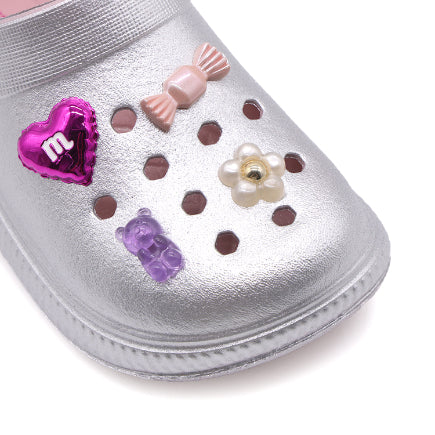 BR GIRLS SILVER CHARM CLOGS