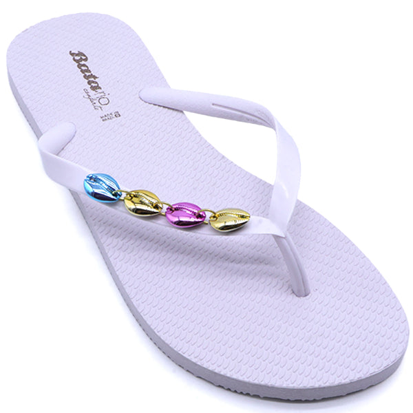 BR White Beach Shell Flip Flops