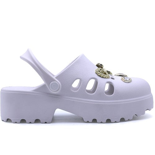 BR White Charmed Foam Clogs