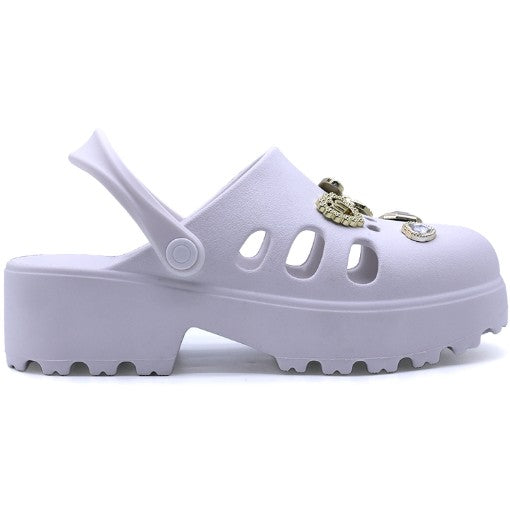 BR White Charmed Foam Clogs