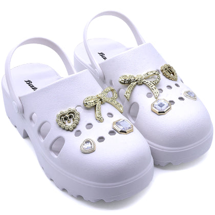 BR White Charmed Foam Clogs