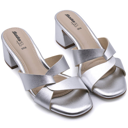 BR Silver Block Heel Mule
