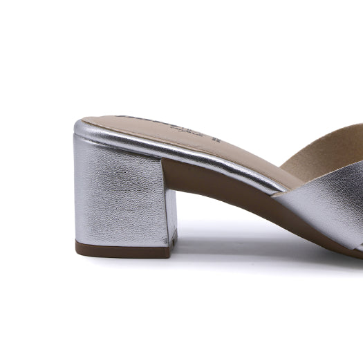 BR Silver Block Heel Mule