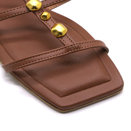 BR Brown T-Strap Flat Sandals