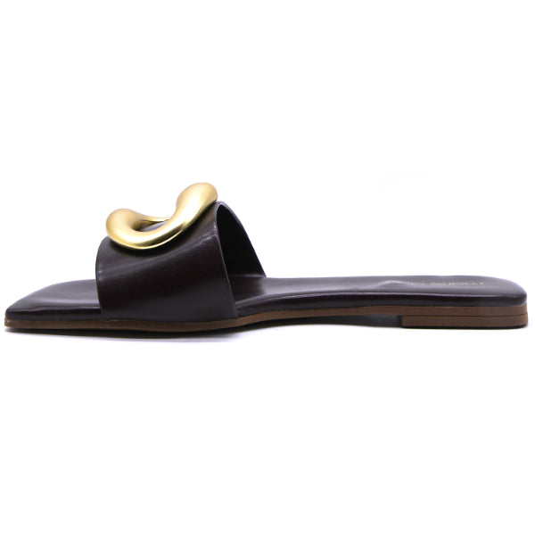 Marie Claire Brown Gold Buckle Slides