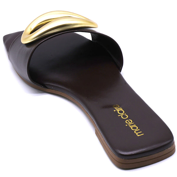 Marie Claire Brown Gold Buckle Slides