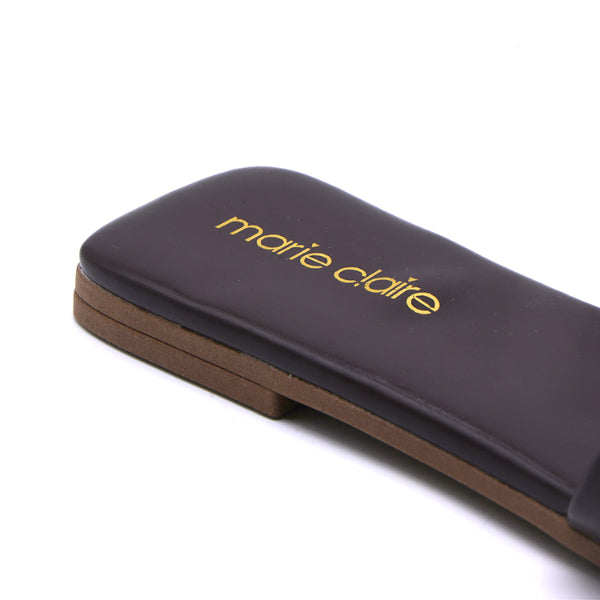 Marie Claire Brown Gold Buckle Slides