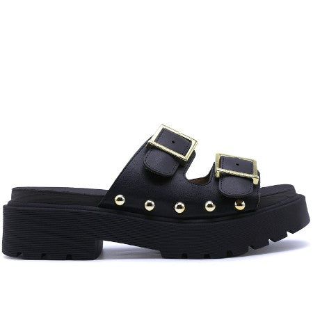 BR Chunky Black Buckled Slides